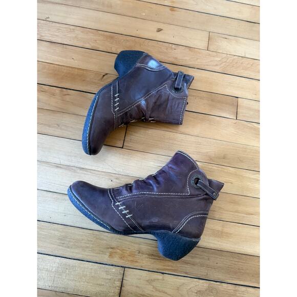 Pikolinos brown leather chunky heel ankle boots stitch detailing - Picture 2 of 11
